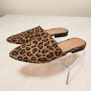 Leopard Print Mules Pointed Toe Fabric Slides Flat Shoes Cheetah 7 Slippers